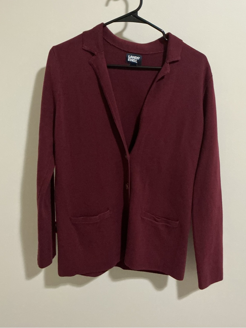 Lands' End Women's Maroon Knit Blazer Sweater Medium EUC Fall Cozy
